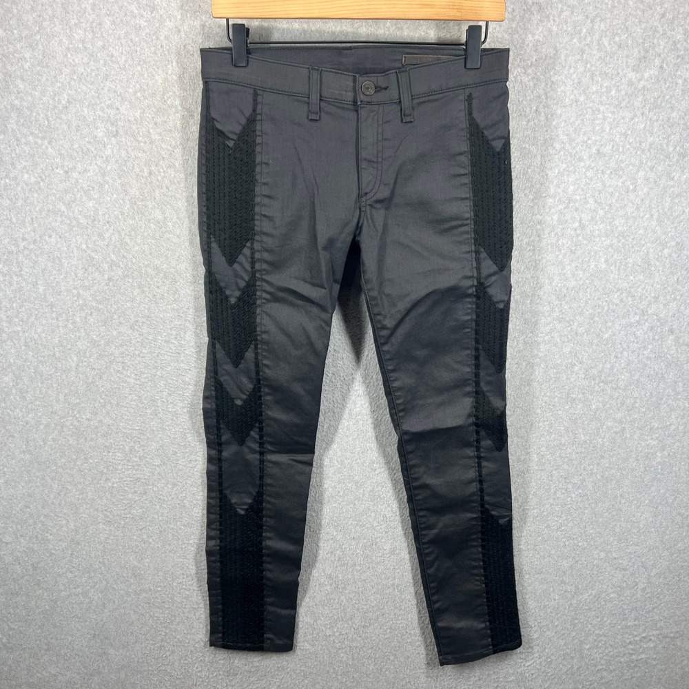 Rag & Bone Skinny Jeans Womens 28 Black Shredded Raja Crochet Side Panel EUC
